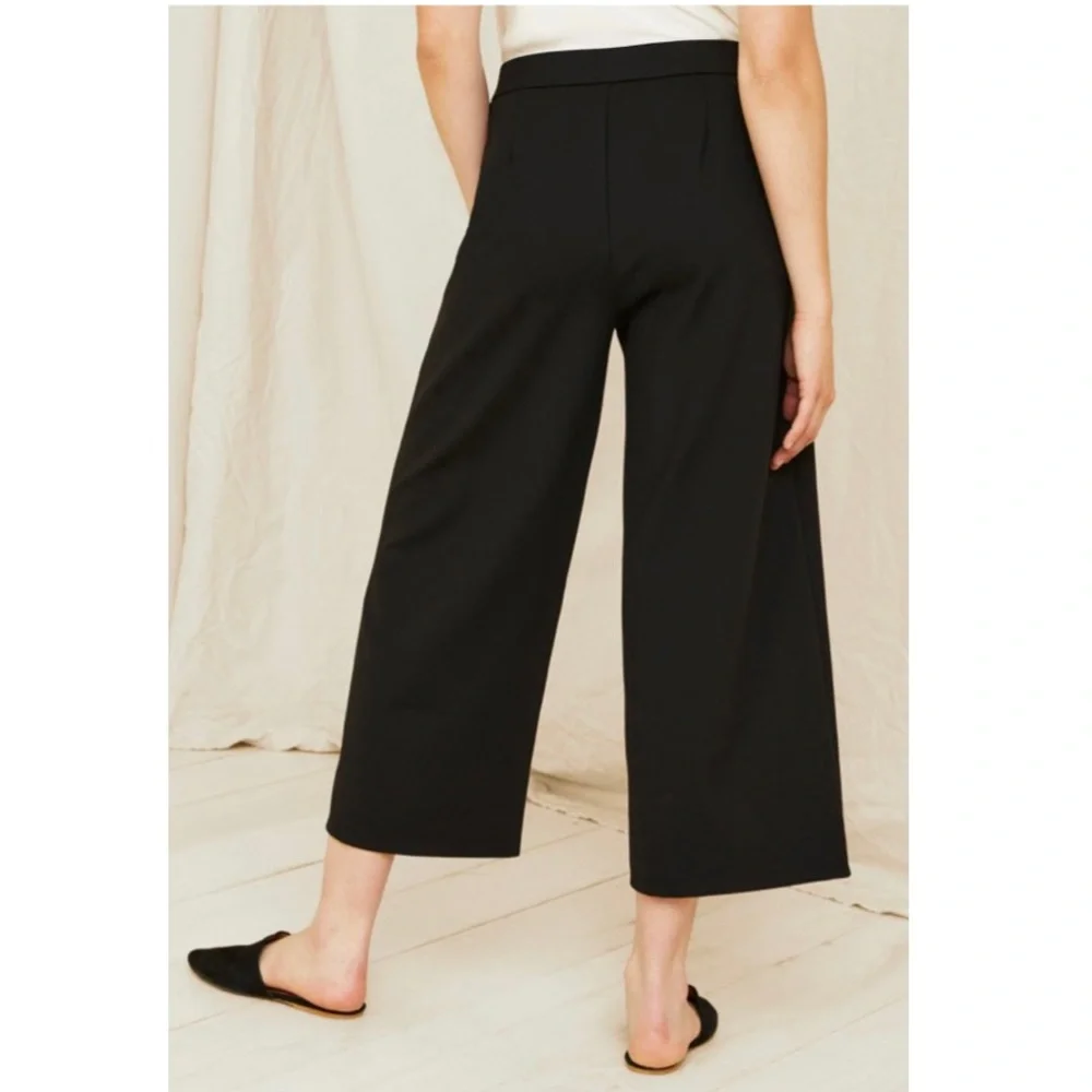 Eileen Fisher Black Flat Front High-Rise Wide Leg Ankle Crop Linen Pants Small - Picture 3 of 16